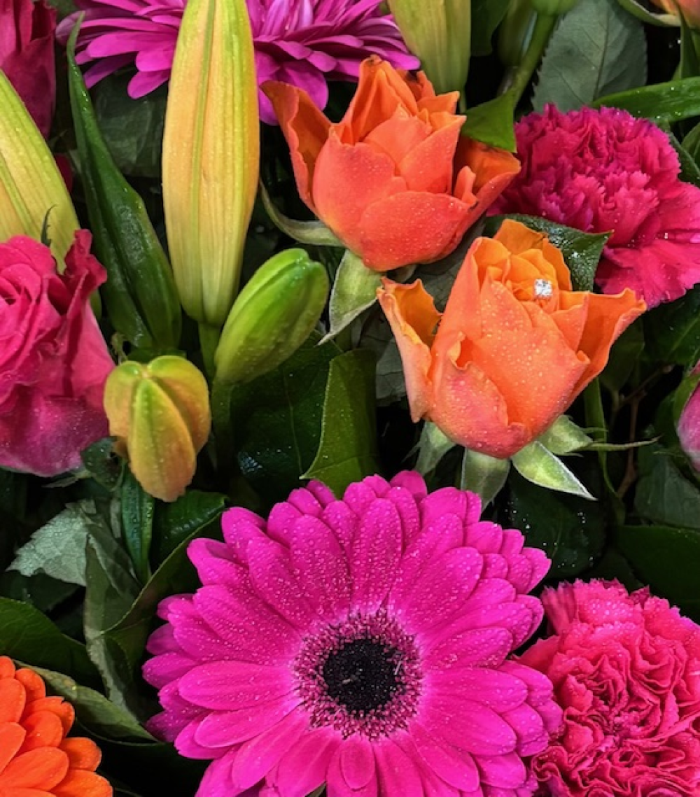 Designer's Choice Cerise Pink and Orange Bouquet Product Image